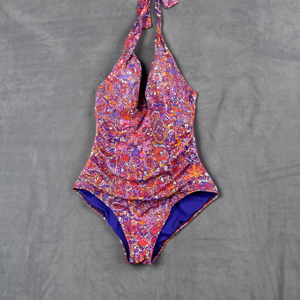 Lauren Ralph Lauren Purple Orange Paisley Floral Halter One Piece Swimsuit Size6